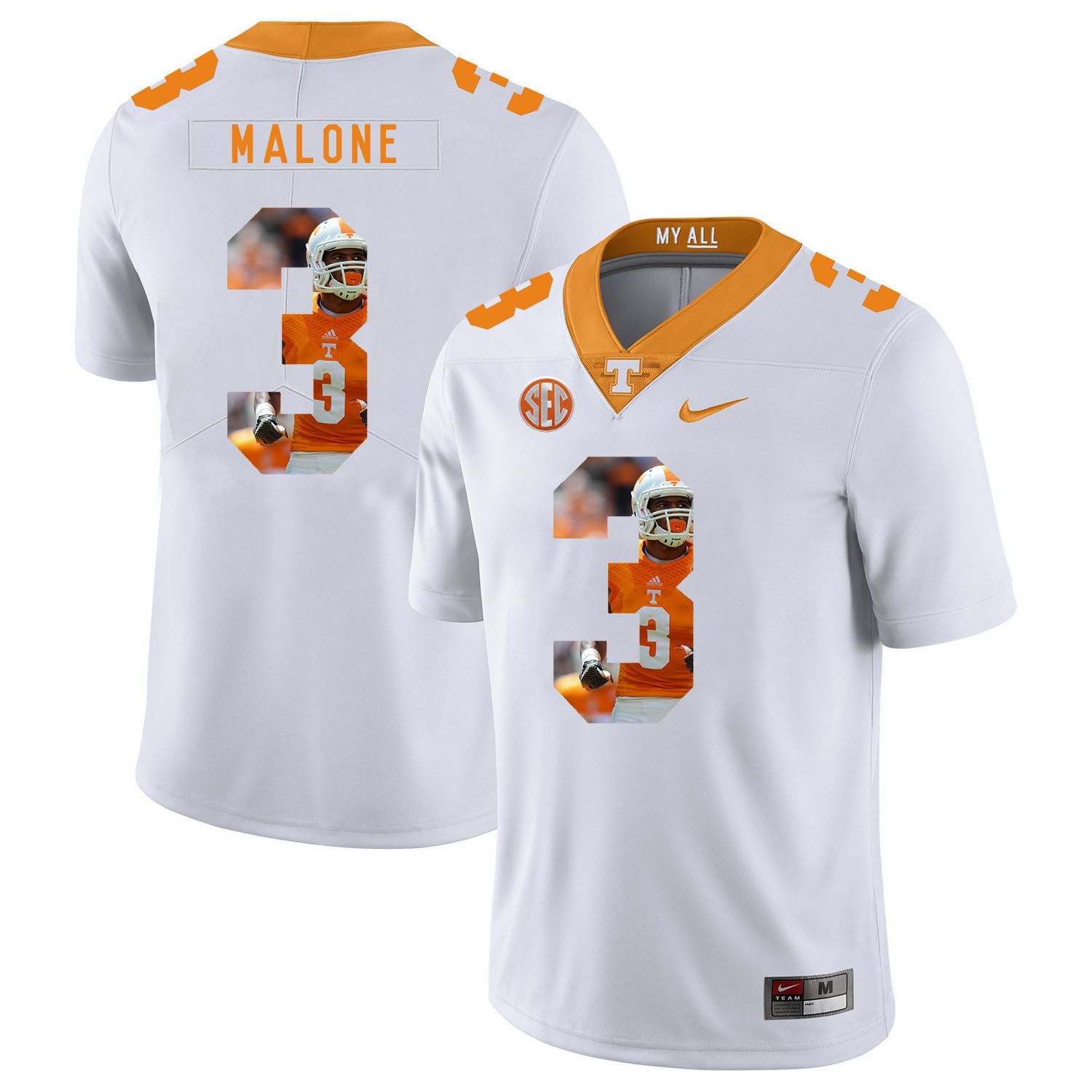 Men Tennessee Volunteers #3 Malone White Fashion Edition Customized NCAA Jerseys->customized ncaa jersey->Custom Jersey